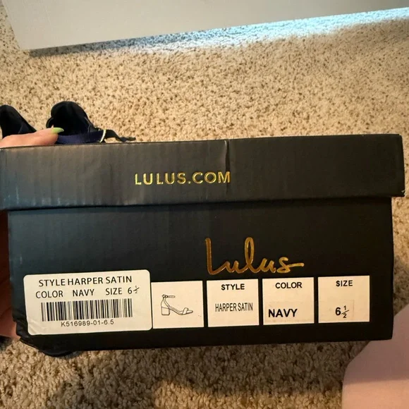 Lulu's Navy Blue Satin Heels with Ankle Strap - Picture 4 of 4